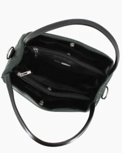 TATOO - Borsa verde due manici con fasce orizzontali imbottite e tracolla removibile, MADE IN ITALY