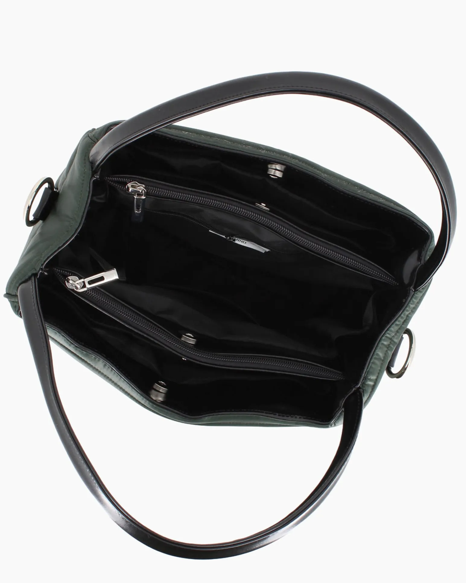 TATOO - Borsa verde due manici con fasce orizzontali imbottite e tracolla removibile, MADE IN ITALY