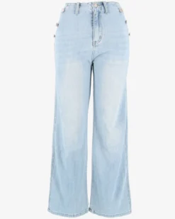 TATOO - JEANS DONNA WIDE LEG CON FINTI BOTTONI LATERALI