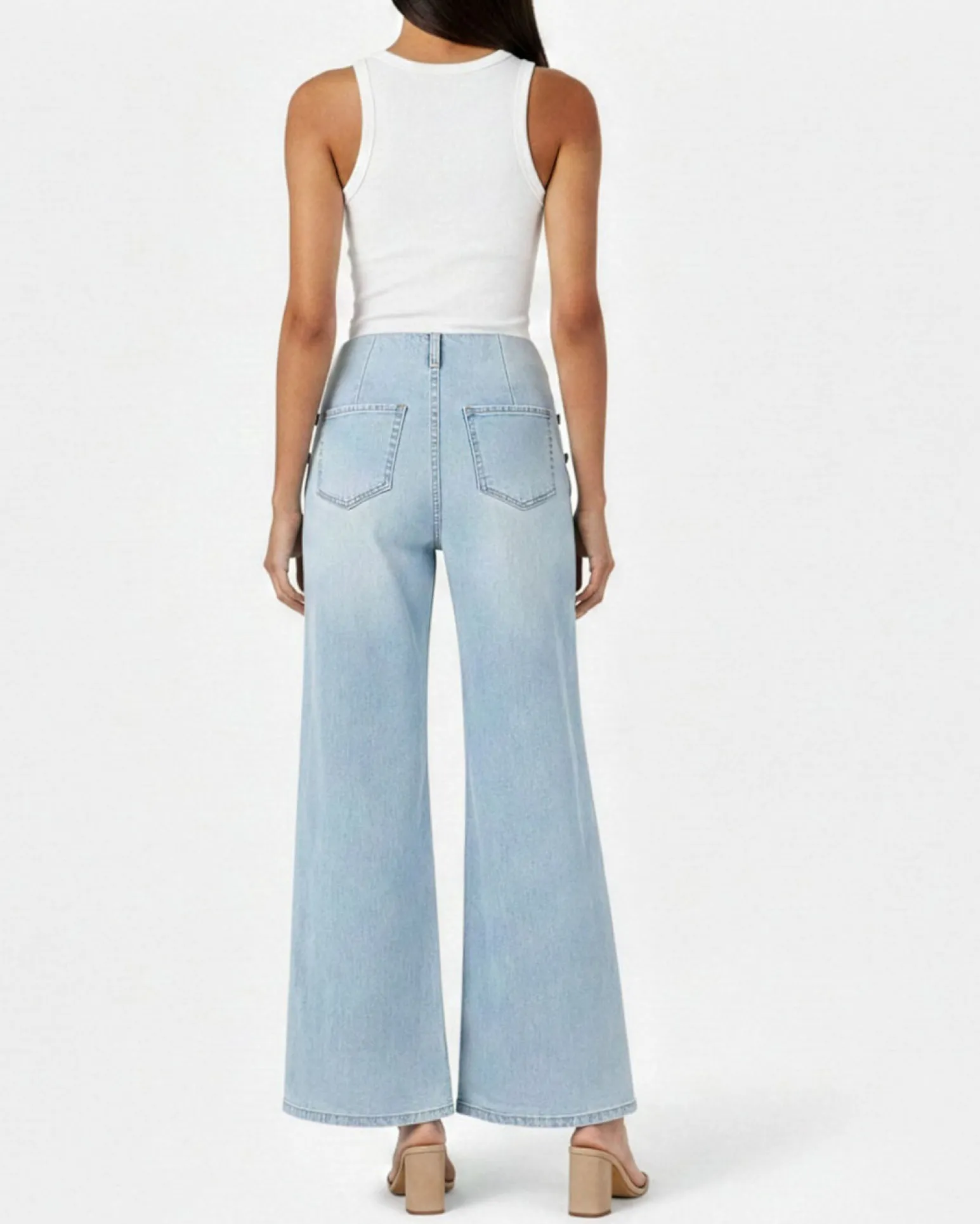 TATOO - JEANS DONNA WIDE LEG CON FINTI BOTTONI LATERALI