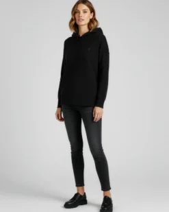 TATOO - MAGLIA MANICA LUNGA NERA CON CAPPUCCIO DA DONNA