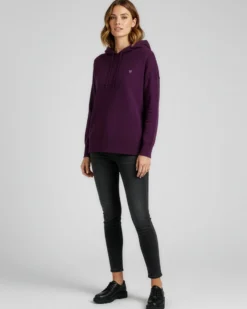 TATOO - MAGLIA MANICA LUNGA VIOLA CON CAPPUCCIO DA DONNA