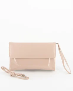 TATOO - Pochette cipria in vernice con patta, laccetto e tracolla removibile, MADE IN ITALY