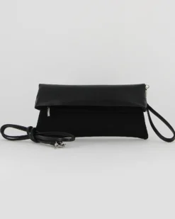 TATOO - Pochette nera in camoscio con patta