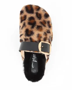 TATOO - Sabot leopardato con pelliccia e cinturino con fibbia