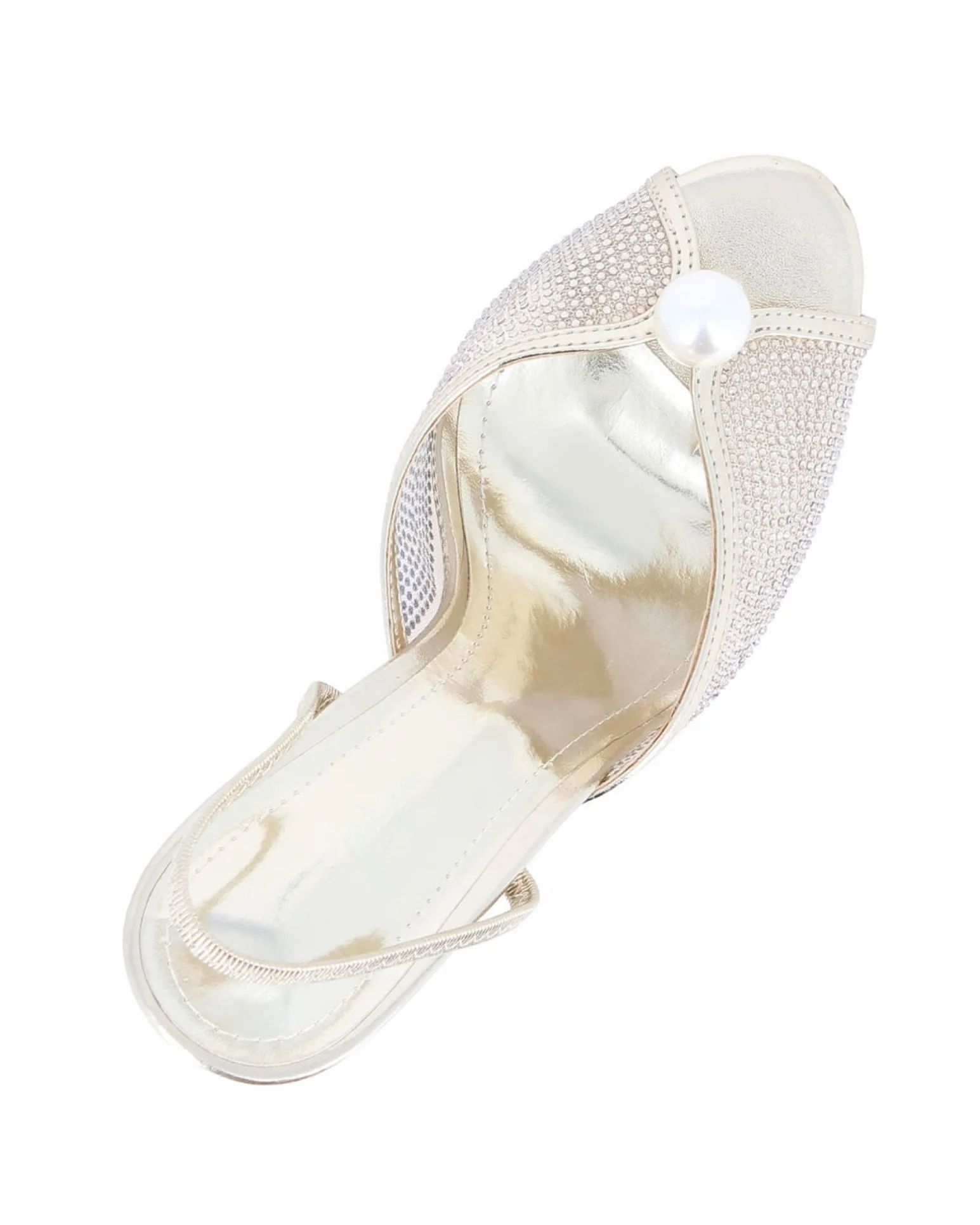 TATOO - Sandalo slingback oro con strass e perla, tacco 9,5CM