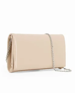 TATOO - Tracolla beige in vernice con patta e due scomparti interni, MADE IN ITALY