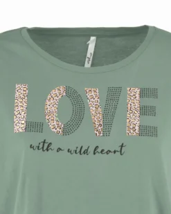 TATOO - Tshirt manica corta con scritta verde salvia in cotone