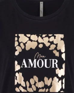TATOO - Tshirt manica corta con stampa e scritta marrone in cotone