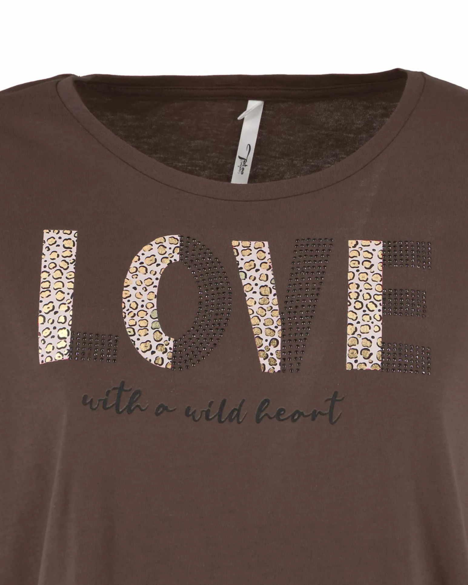 TATOO - Tshirt manica corta con scritta marrone in cotone