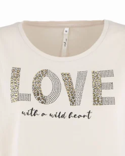 TATOO - Tshirt manica corta con cuore e scritta marrone in cotone
