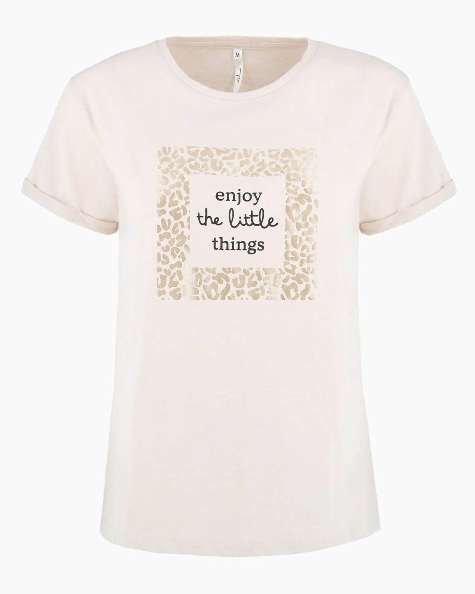 TATOO - Tshirt manica corta con stampa e scritta beige in cotone