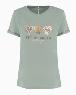 TATOO - Tshirt manica corta con stampa e scritta verde salvia in cotone