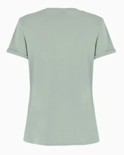 TATOO - Tshirt manica corta con stampa e scritta verde salvia in cotone