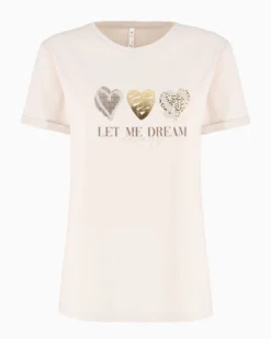 TATOO - Tshirt manica corta con stampa e scritta beige in cotone