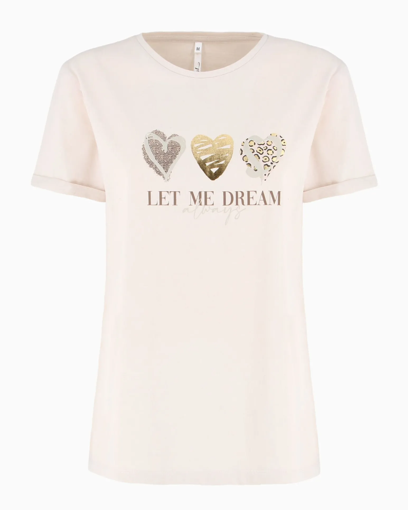 TATOO - Tshirt manica corta con stampa e scritta beige in cotone