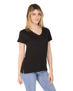 TATOO - Tshirt nera da donna scollo a V