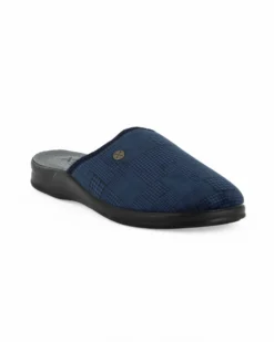 TIGLIO - Pantofola blu da uomo con sottopiede in VERA PELLE, MADE IN ITALY