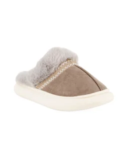TIGLIO RAMBLAS - Pantofola beige scamosciata da donna con pelliccia