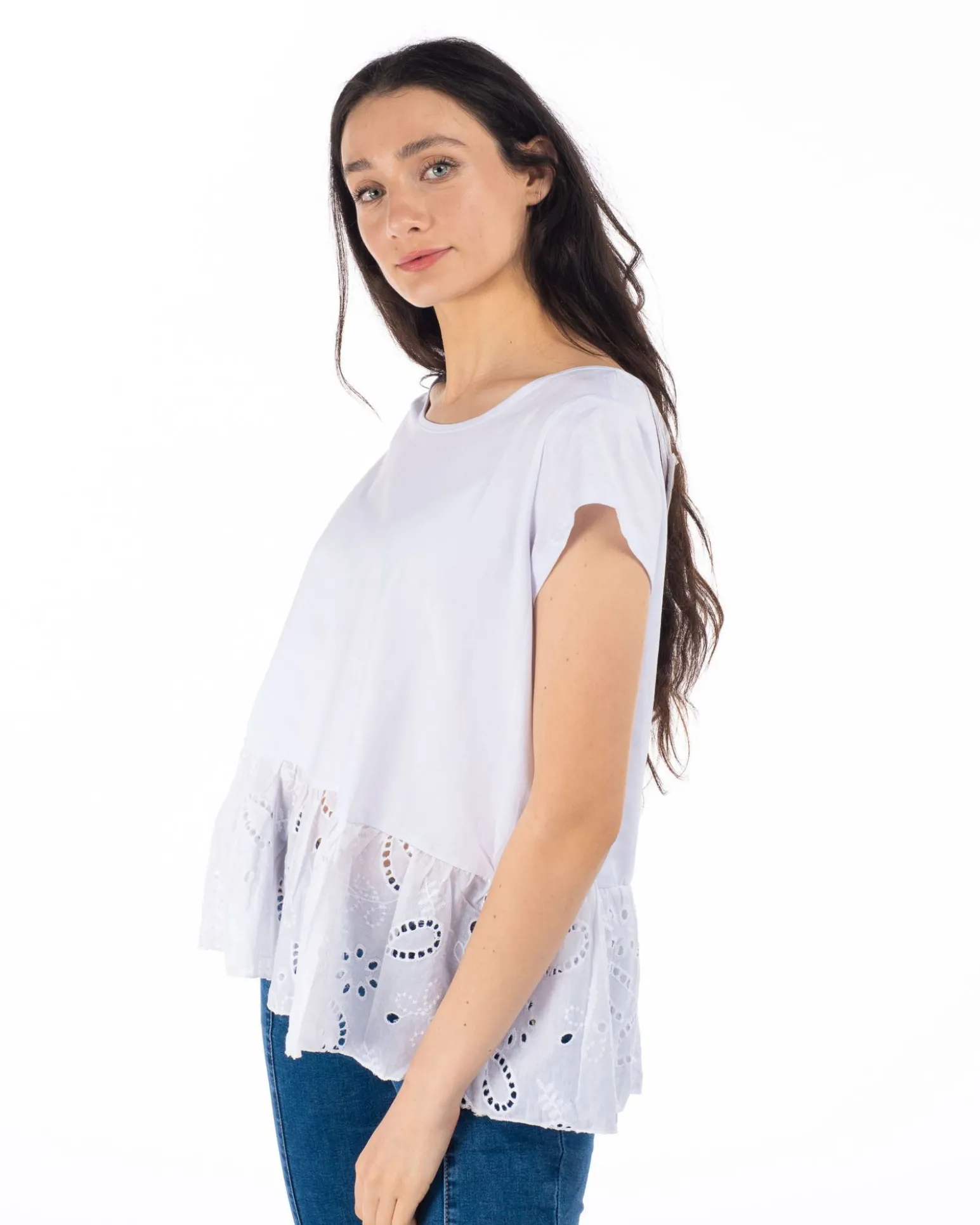 TSHIRT SMANICATA PIZZO IN FONDO