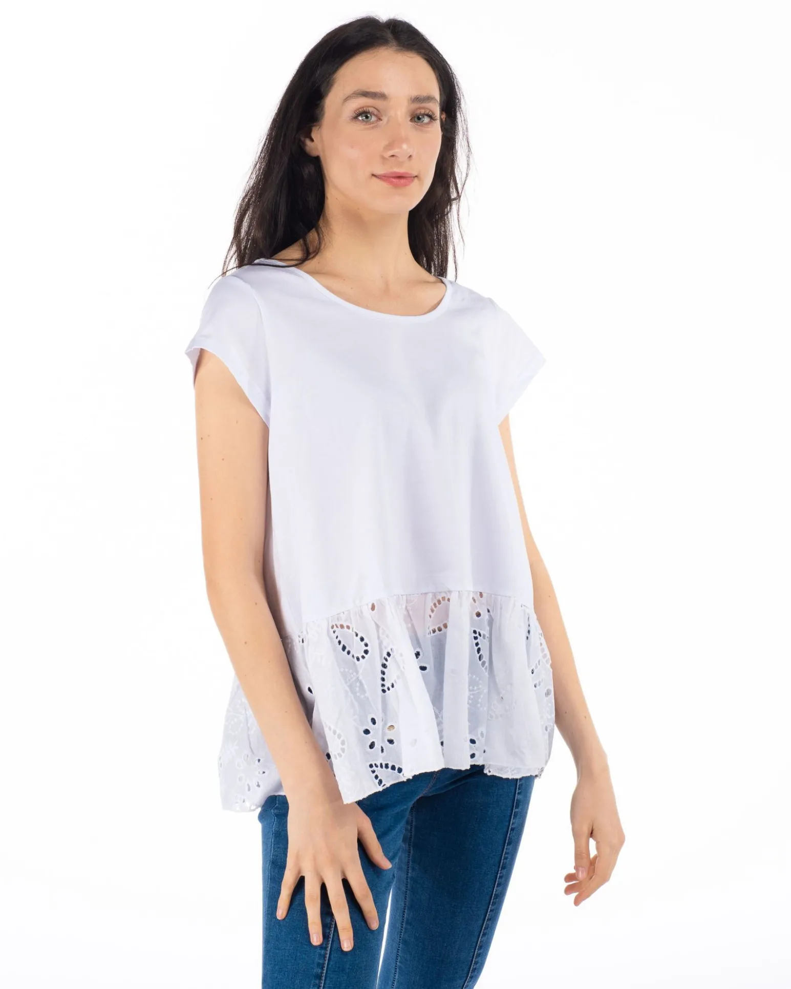TSHIRT SMANICATA PIZZO IN FONDO