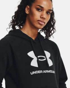 UNDER ARMOR - Felpa da donna nera con cappuccio e logo bianco