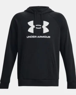 UNDER ARMOR - Felpa da uomo nera con cappuccio e logo bianco