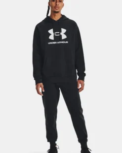 UNDER ARMOR - Felpa da uomo nera con cappuccio e logo bianco
