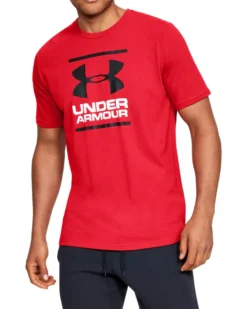 UNDER ARMOR - T shirt da uomo rossa con logo bianco e nero