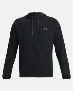 UNDER ARMOUR - Giacca da uomo nera idroprepellente antivento con zip frontale e cappuccio