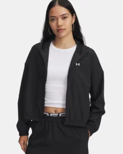 UNDER ARMOUR - GIACCA LEGGERA CON CAPPUCCIO FULL ZIP RIVAL WOVEN JKT HD NERA DA DONNA , 6004849_0005