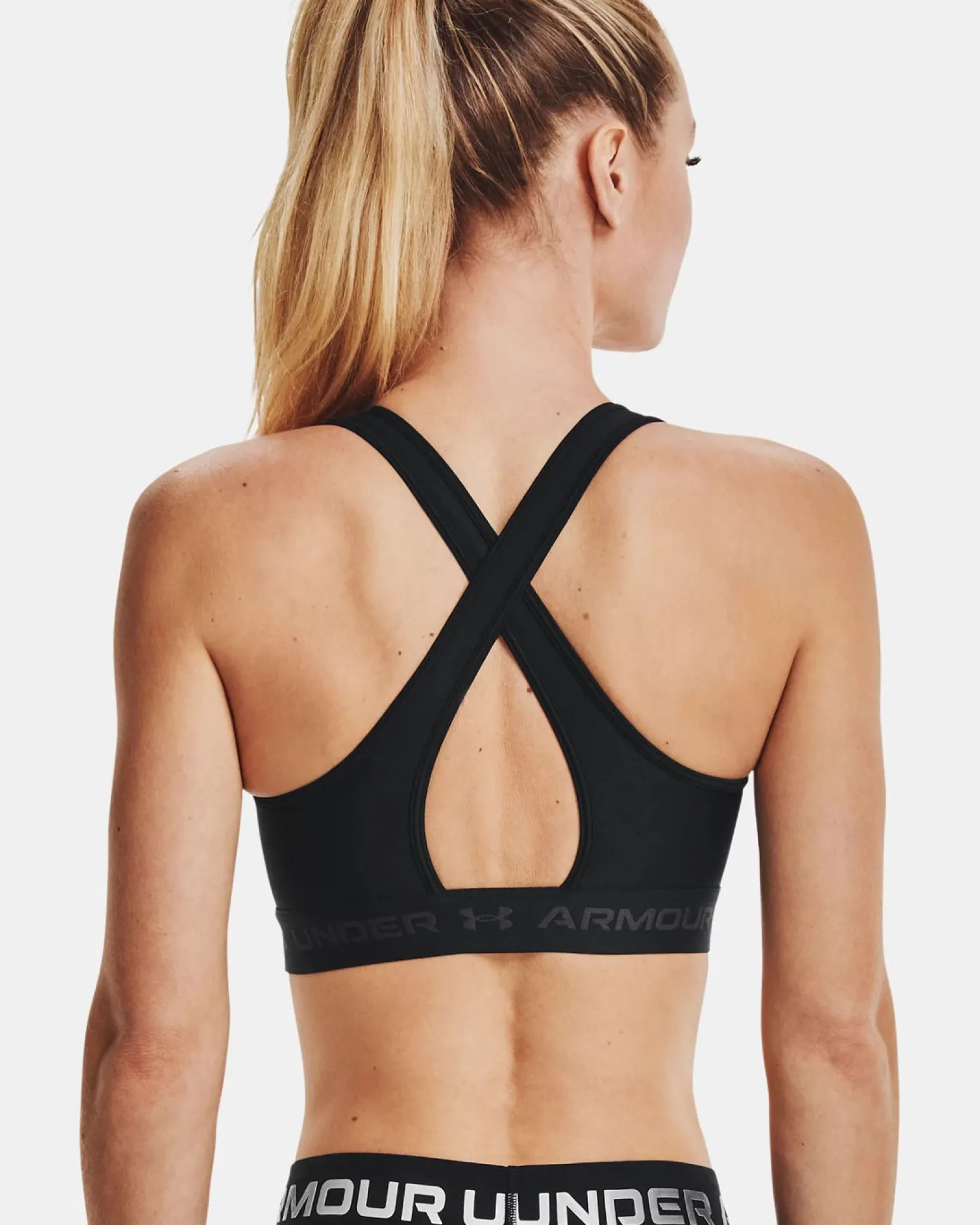 UNDER ARMOUR - REGGISENO SPORTIVO CROSSBACK MID BRA NERO CON DETTAGLI GRIGI DA DONNA, 1361034_0001