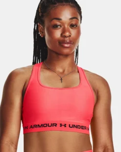 UNDER ARMOUR - REGGISENO SPORTIVO CROSSBACK MID BRA ARANCIONE FLUO CON DETTAGLI NERI DA DONNA, 1361034_0629
