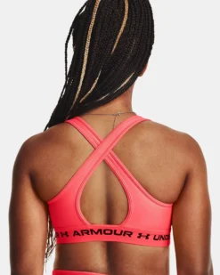 UNDER ARMOUR - REGGISENO SPORTIVO CROSSBACK MID BRA ARANCIONE FLUO CON DETTAGLI NERI DA DONNA, 1361034_0629