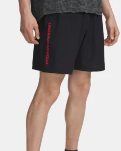 UNDER ARMOUR - SHORT WOVEN WDMK NERO CON DETTAGLI ROSSI  DA UOMO, 1383356_0007