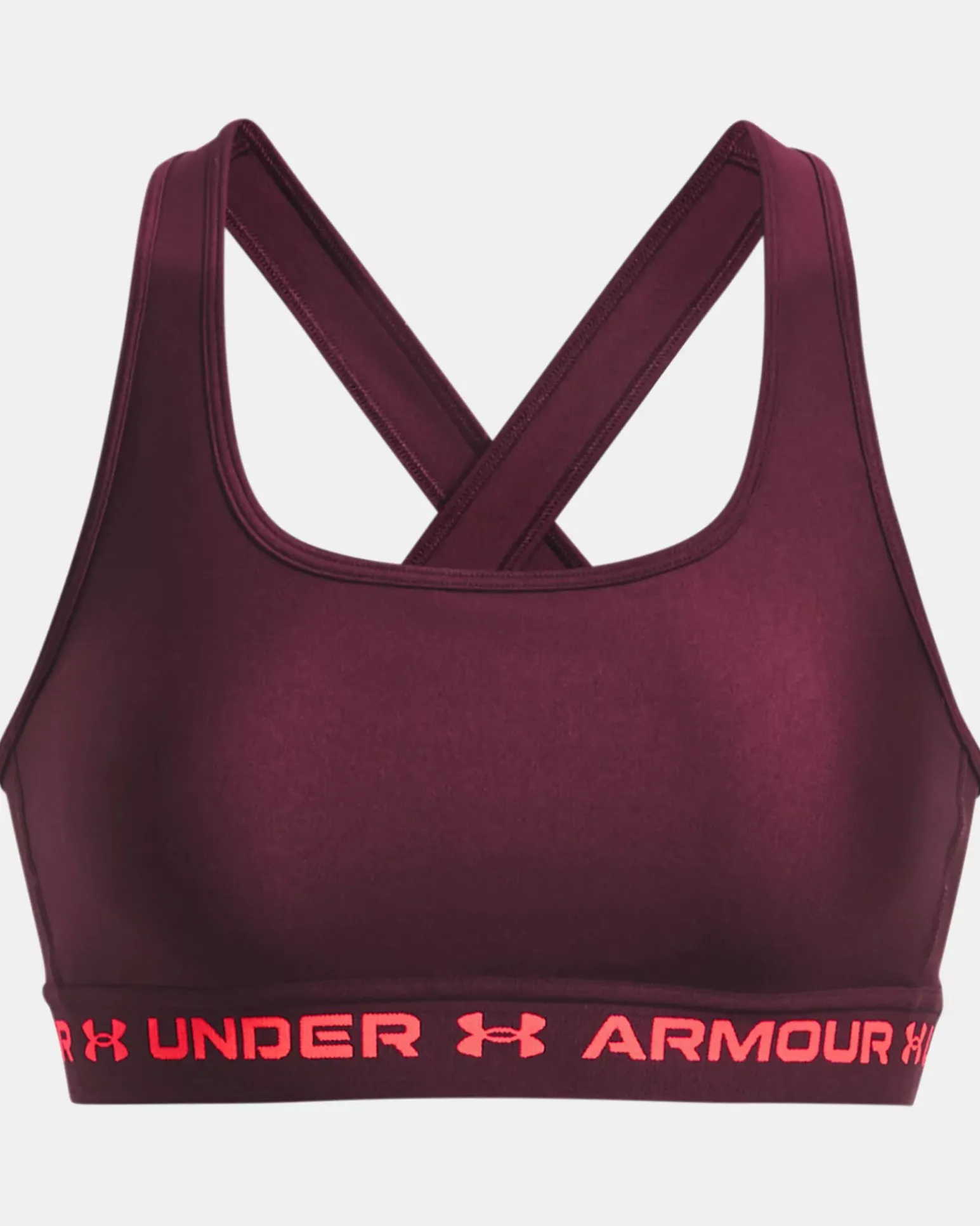 UNDER ARMOUR - Top bordeaux ultra aderente in tessuto traspirante con banda logo rosa