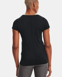 UNDER ARMOUR - T shirt da donna nera in tessuto traspirante con logo bianco