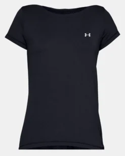 UNDER ARMOUR - T shirt da donna nera in tessuto traspirante con logo bianco