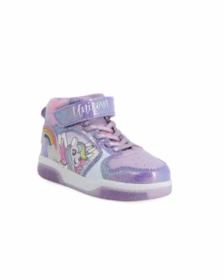 UNICORNO  - Sneakers alta lilla da bambina con luci e strappo
