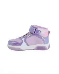 UNICORNO  - Sneakers alta lilla da bambina con luci e strappo