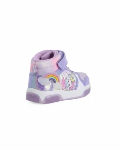 UNICORNO  - Sneakers alta lilla da bambina con luci e strappo