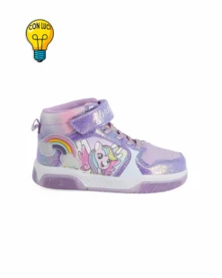 UNICORNO  - Sneakers alta lilla da bambina con luci e strappo