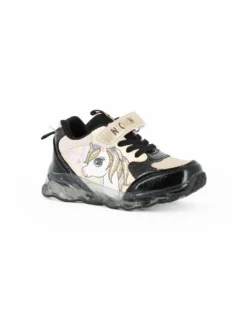 UNICORNO - Sneakers oro e nera da bimba con luci e strappo
