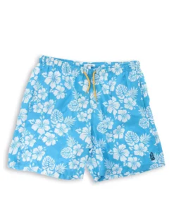 WAIKIKI RUN - BOXER MARE CELESTI CON DETTAGLI FLOREALI BIANCHI DA UOMO, MARTE