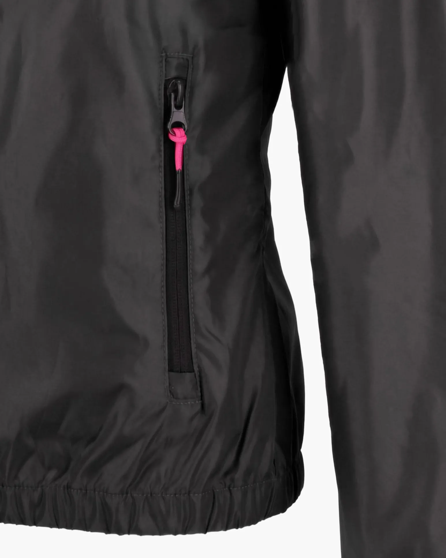 WAIKIKI RUN - K-WAY CON CAPPUCCIO DONNA NERO CON DETTAGLI FUXIA - LESINA