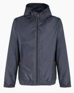 WAIKIKI RUN- K-WAY CON CAPPUCCIO FULL ZIP UOMO BLU SCURO CON DETTAGLI ARANCIONI FLUO - VERANO