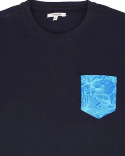 WAIKIKI RUN - T-SHIRT MEZZA MANICA  CON TASCHINO BLU CON DETTAGLI FLOREALI, URANIO