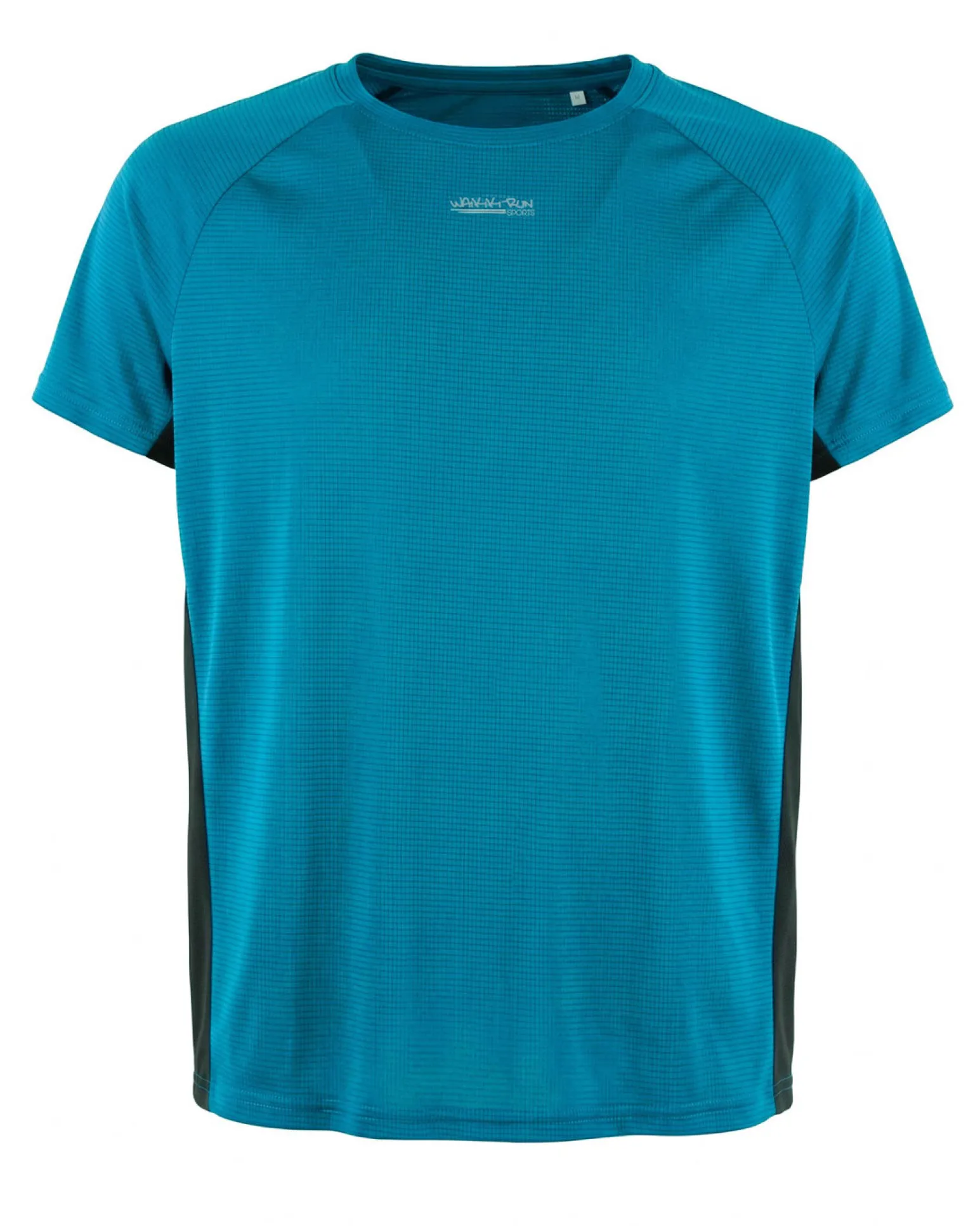 WAIKIKI RUN - T-SHIRT SPORTIVA JAQUARD WAFFLE IN MESH TRASPIRANTE AZZURRA E NERA DA UOMO - PEPE