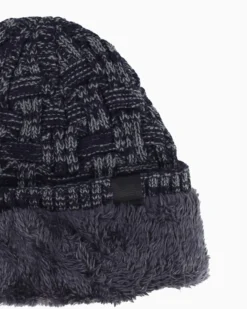 WAMPUM - Cuffia blu a maglia con interno rifinito in pelliccia