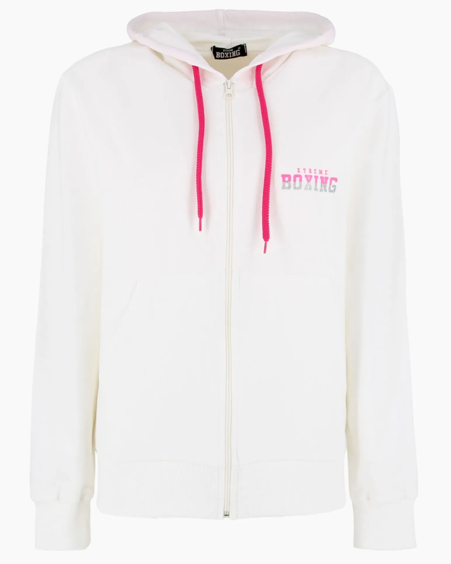 XTREME BOXING - Felpa con cappuccio e zip completa panna da donna in cotone